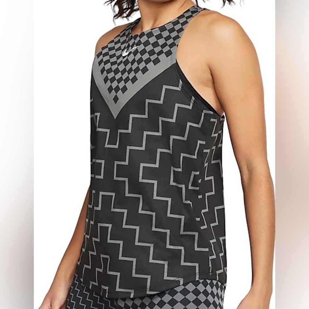 NIKE Dri Fit Black Gray Geo Print Running Gym Training Tank Top Size XS